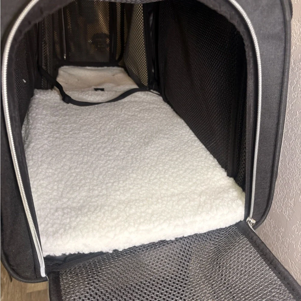 Black Foldable Mesh Cat Carrier Travel Bag with Multiple Openings